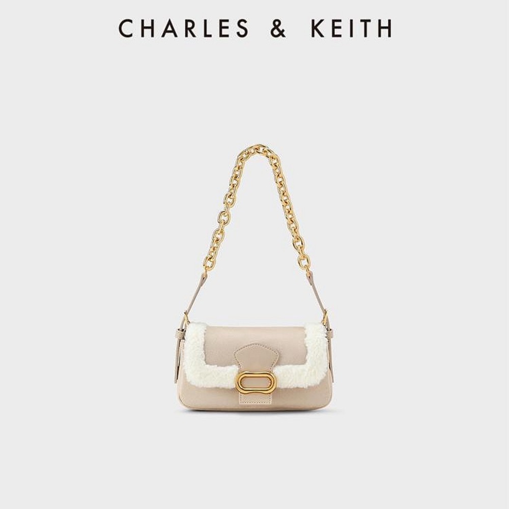 Charles & Keith Cream Fur Shoulder Bag